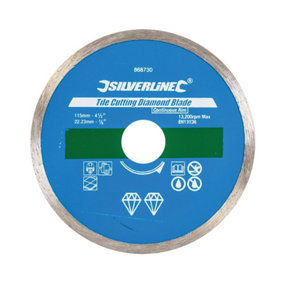 Silverline - Tile Cutting Diamond Blade - 115 x 22.23mm Continuous Rim