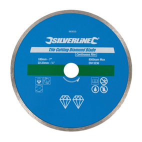 Silverline - Tile Cutting Diamond Blade - 180 x 22.23mm Continuous Rim