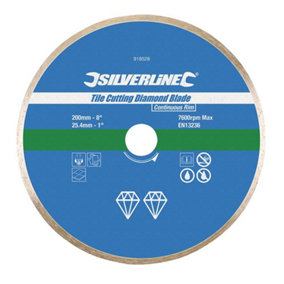 Silverline - Tile Cutting Diamond Blade - 200 x 25.4mm Continuous Rim