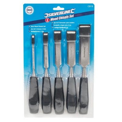 Silverline Wood Chisel Set (Pack of 5) Silver/Blue (One Size)