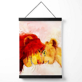 Simba and Nala Watercolour Lion King Medium Poster with Black Hanger