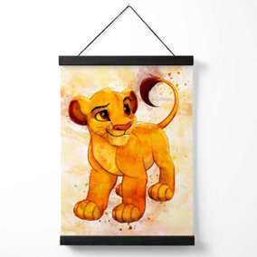 Simba Cub Watercolour Lion King Medium Poster with Black Hanger
