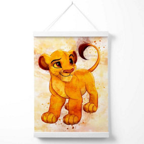 Simba Cub Watercolour Lion King Poster with Hanger / 33cm / White