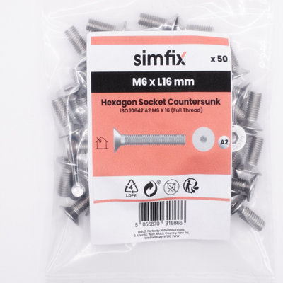 Simfix Hex Socket Button Screw ISO 7380-1 A2 Stainless Steel (M6 X 12 ...