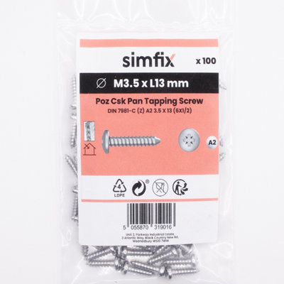 Simfix Poz Pan Tapping Screw DIN 7981-C (Z) A2 3.5 X 13 (6X1/2), Pack ...