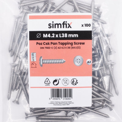 Simfix Pozi Pan Tapping Screw DIN 7982-C (Z) A2 Stainless Steel (4.2 X ...