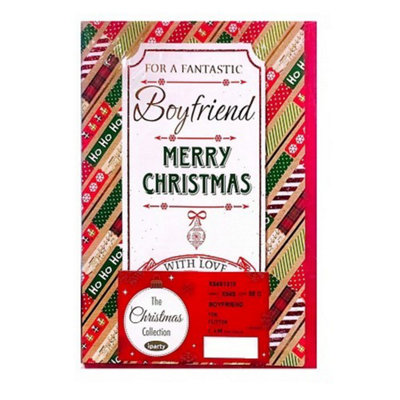 Simon Elvin For A Fantastic Boyfriend Christmas Card (Pack of 12) Red/White/Green (One Size)