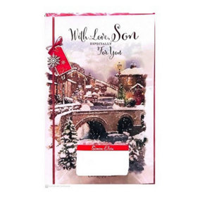 Simon Elvin With Love Son Snowy Christmas Card (Pack of 6) Multicoloured (One Size)