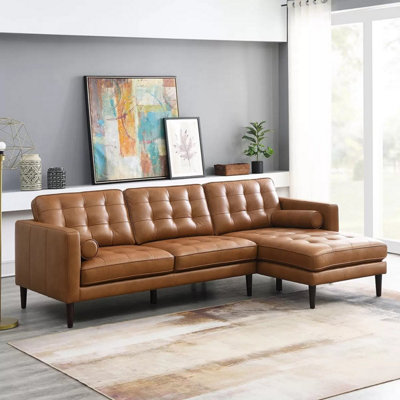 Simon Li Harstine Brown Leather Corner Sofa, Right Hand Facing, Top ...