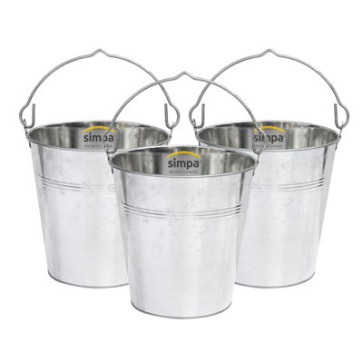 simpa 10L Heavy Duty Galvanised Metal Bucket Pail with Handle - Set of 3