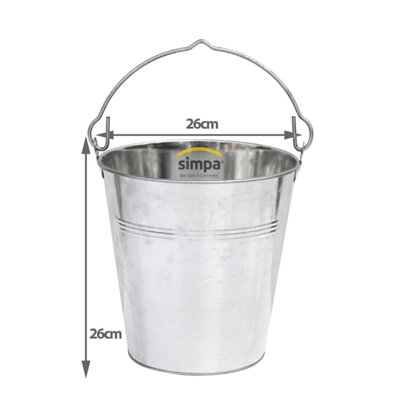 simpa 10L Heavy Duty Galvanised Metal Bucket Pail with Handle - Set of 5