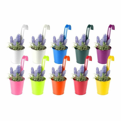 simpa 10PC Assorted Multicolour Metal Balcony Hanging Plant Flower Pots