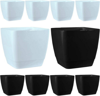 simpa 10PC Black and White Gloss Plastic Planters.