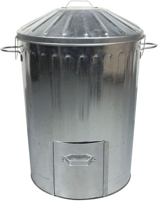 simpa 125 Litre Galvanised Metal Dustbin with Door Hatch.