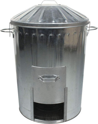 simpa 125 Litre Galvanised Metal Dustbin with Door Hatch.