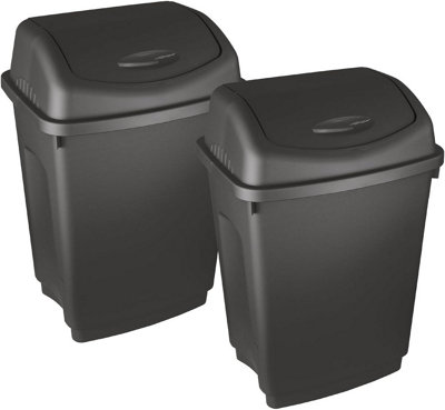 simpa 12L Black Plastic Swing Lid Bin - Set of 2 Bins