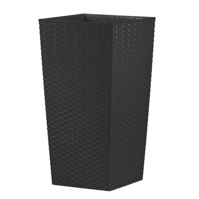simpa 12L Black Rattan Plant Pots Set - 3