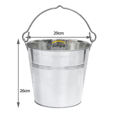 simpa 12L Heavy Duty Galvanised Metal Bucket Pail with Handle - Set of 3