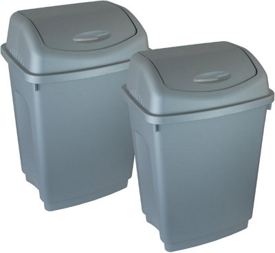 simpa 12L Silver Plastic Swing Lid Bin - Set of 2 Bins