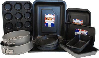 simpa 12PC Non-Stick Baking Set: inc Cake Layer Set, Springform Tins, Loaf Tin, Muffin Tin, Oven Trays and Roaster Trays.