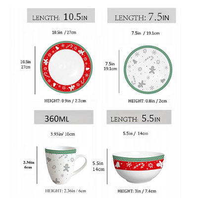 simpa 12PC Yuletide Charm Festive Christmas Ceramic Dinner Set.