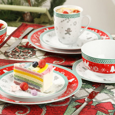 simpa 12PC Yuletide Charm Festive Christmas Ceramic Dinner Set.