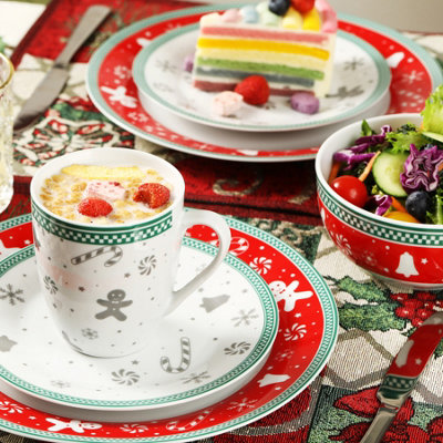 simpa 12PC Yuletide Charm Festive Christmas Ceramic Dinner Set.
