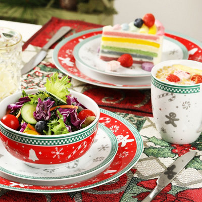simpa 12PC Yuletide Charm Festive Christmas Ceramic Dinner Set.