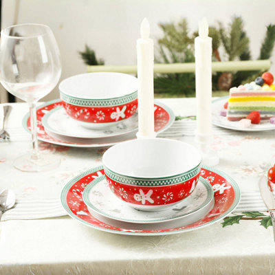 simpa 12PC Yuletide Charm Festive Christmas Ceramic Dinner Set.