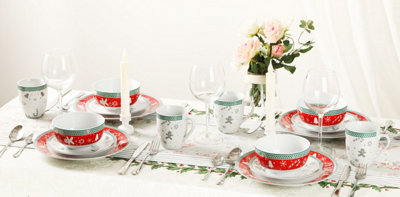 simpa 12PC Yuletide Charm Festive Christmas Ceramic Dinner Set.
