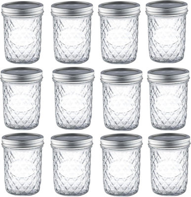 simpa 12PK 237ml/8oz Quilted Decorative Glass Mason Jars with Airtight Lids.