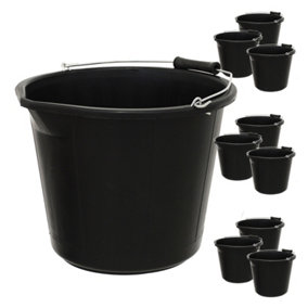 simpa 13L / 3 Gallon Black Heavy Duty Builder's Bucket - Set of 10