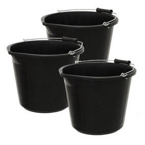 simpa 13L / 3 Gallon Black Heavy Duty Builder's Bucket - Set of 3