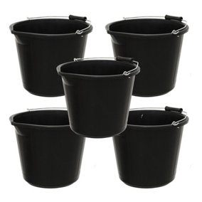 simpa 13L / 3 Gallon Black Heavy Duty Builder's Bucket - Set of 5