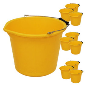 simpa 13L / 3 Gallon Yellow Heavy Duty Builder's Bucket - Set of 10