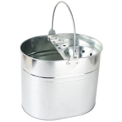 15L LARGE TRADITIONAL GALVANISED STRONG STEEL METAL BUCKET WITH WOODEN  HANDLE