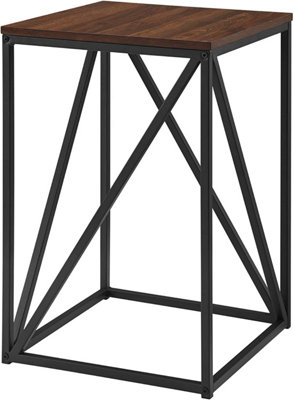 simpa 16" Dark Walnut Square Geometric Side Table