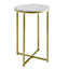 simpa 16" Round Faux Grey Vein Cut Marble & Gold Side Table Gold Legs