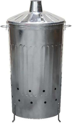 simpa 180L XXL Strong Tough Galvanised Metal Incinerator & Locking Lid 107cm (H) x 64cm (W) x 52cm (Dia)