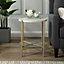 simpa 22" Round Faux White Marble & Gold Side Table Gold Legs