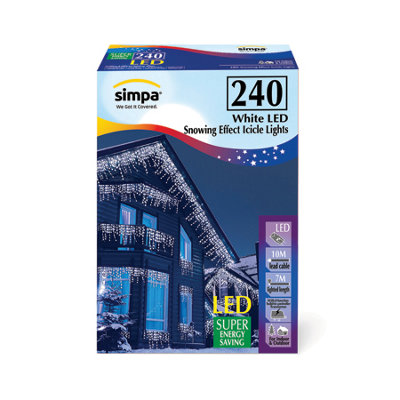 simpa 240 LED White Multi-Action Icicle Lights