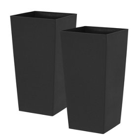 simpa 27L Large Square Milano Grande Planter Pot - BLACK Set of 2 Pots - 51cm (H) x 26.5cm (W) x 26.5cm (D)