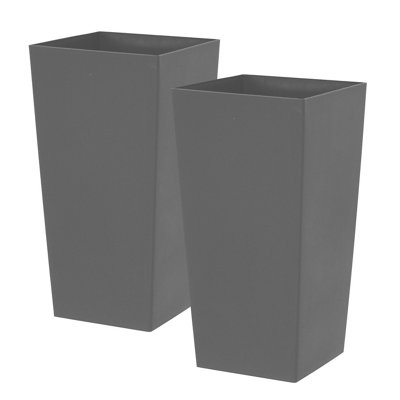 simpa 27L Large Square Milano Grande Planter Pot - GREY Set of 2 Pots - 51cm (H) x 26.5cm (W) x 26.5cm (D)