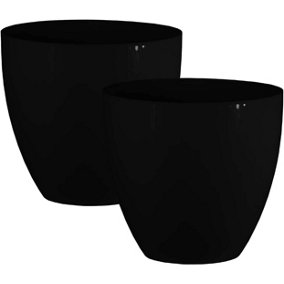 simpa 2PC Avant-Garde Black Gloss Plastic Planter 33cm (Dia).