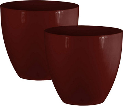 simpa 2PC Avant-Garde Red Gloss Plastic Planter 23cm (Dia).