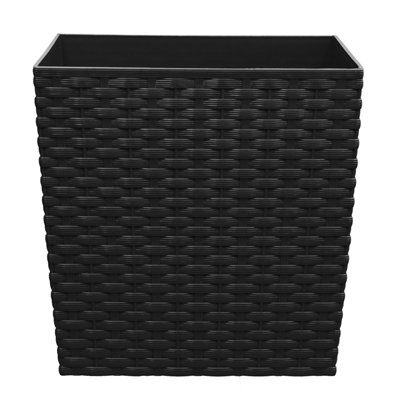 simpa 2PC Black 7L Cubie Rattan Plastic Planters - 19cm (H) x 19cm (W) x 19cm (D)