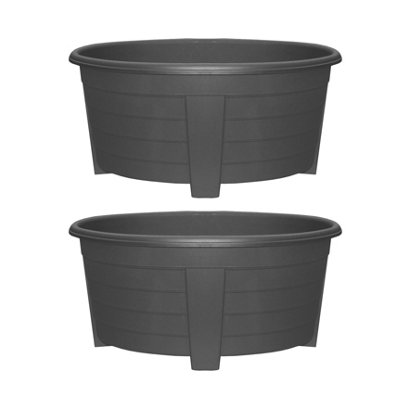 simpa 2PC Black Grosvenor Oval Plastic Planters - 55cm