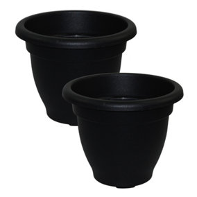 simpa 2PC Black Round Winchester Plastic Garden Planters 20cm (Dia).