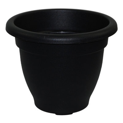 simpa 2PC Black Round Winchester Plastic Garden Planters 50cm (Dia).