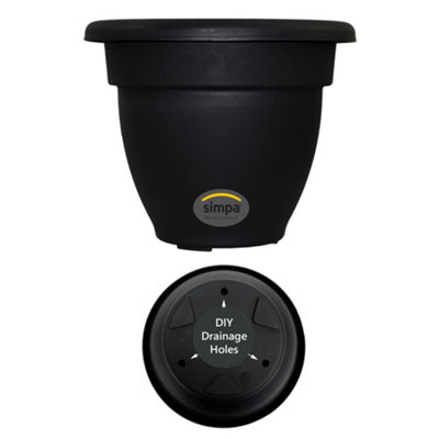 simpa 2PC Black Round Winchester Plastic Garden Planters 50cm (Dia). - 4